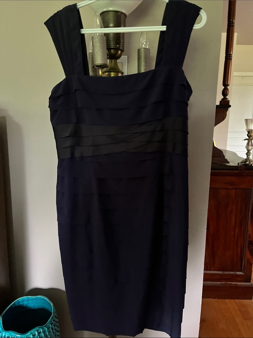 Jones Wear Navy Sleeveless Midi Sheath Dress